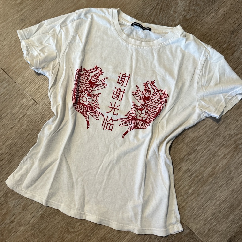 Brandy Melville White Tee with Red Graphic